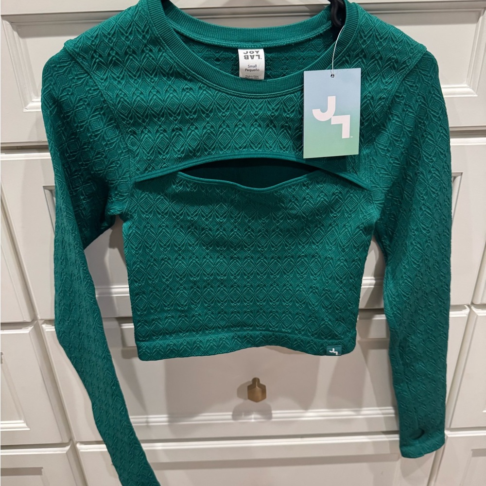 NWT Women’s Long Sleeve Crop Top Joy Lab Size Small, Kelly Green